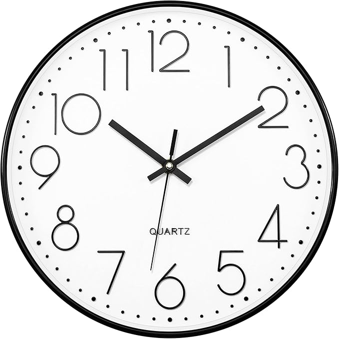 Foxtop 14 Inch Black Wall Clock Large Silent Non-Ticking Battery Operated Round Quartz Modern Wall Clocks Decorative for Living Room Bedroom Home Office