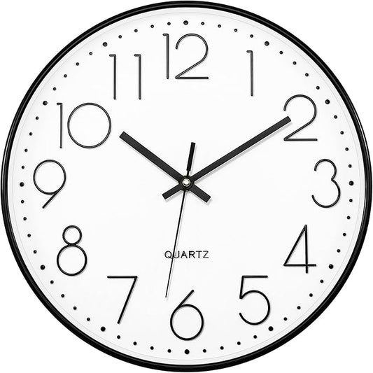 Foxtop 14 Inch Black Wall Clock Large Silent Non-Ticking Battery Operated Round Quartz Modern Wall Clocks Decorative for Living Room Bedroom Home Office