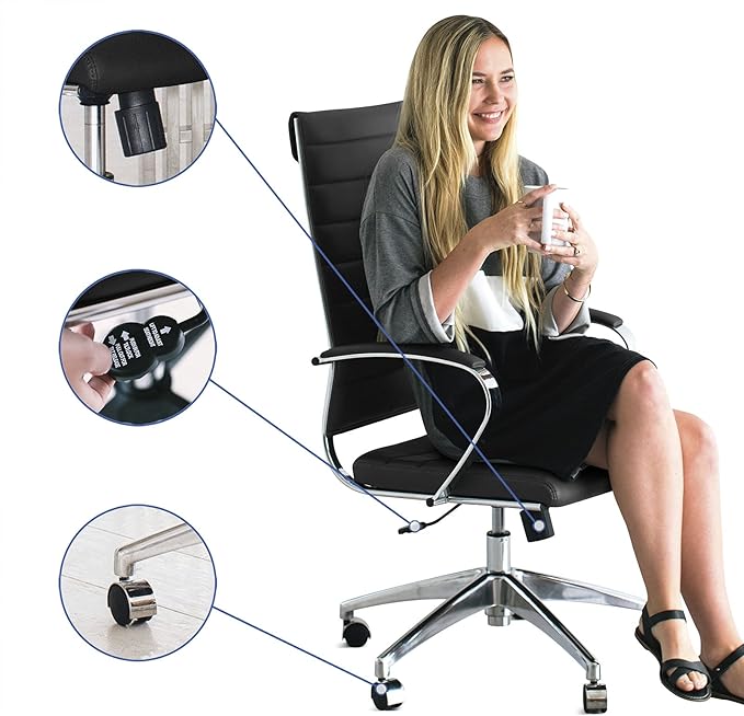 Modway Jive Ribbed High Back Tall Executive Swivel Office Chair With Arms In Black