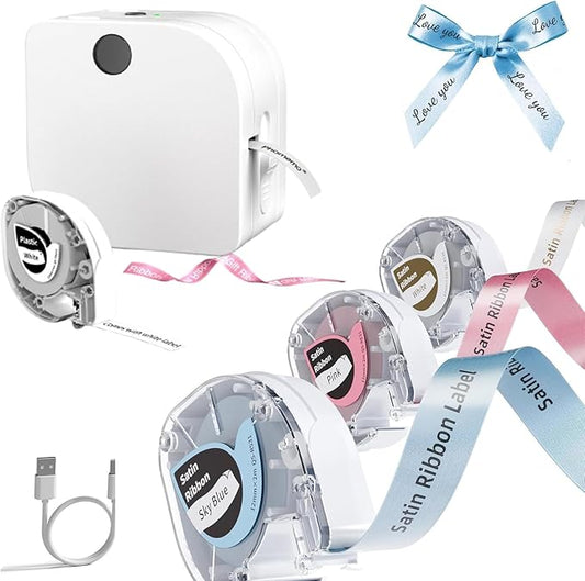 Phomemo Label Maker Machine with 4 Tapes, P12 Bluetooth Small Label Maker with Multiple Templates Thermal Transfer Ribbon Printer Machine for Home, School, Gift Wrapping, Office, White