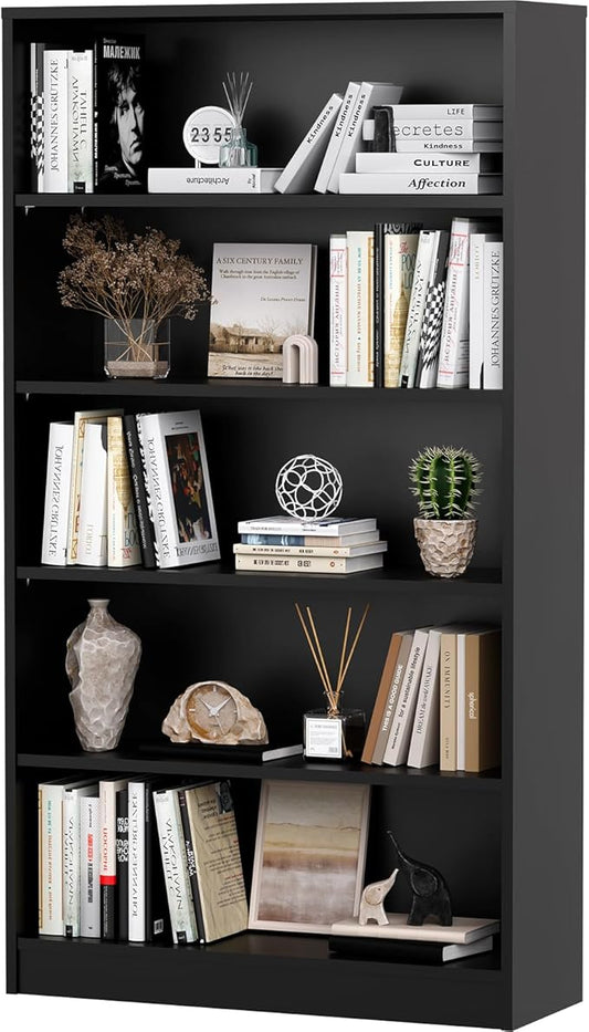 Soohow 5 Shelf Bookcase,60 Inch Wood Tall Bookshelves for Living Room,Black