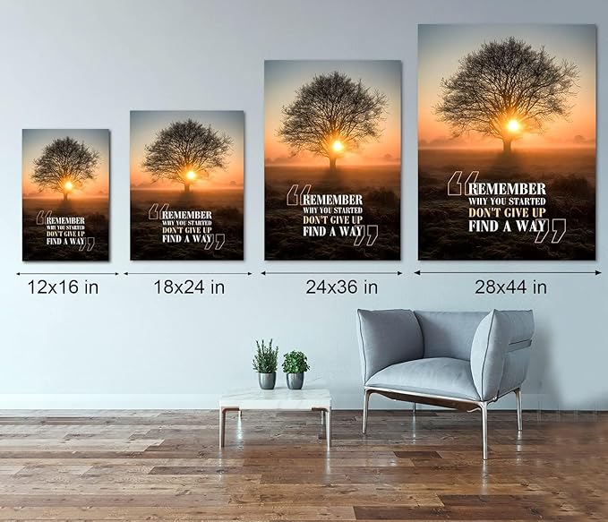 Remember Why You Started-Inspirational Framed Office Wall Art Sunset and Big Tree Nature Scenery Artwork Framed 28x44 inches