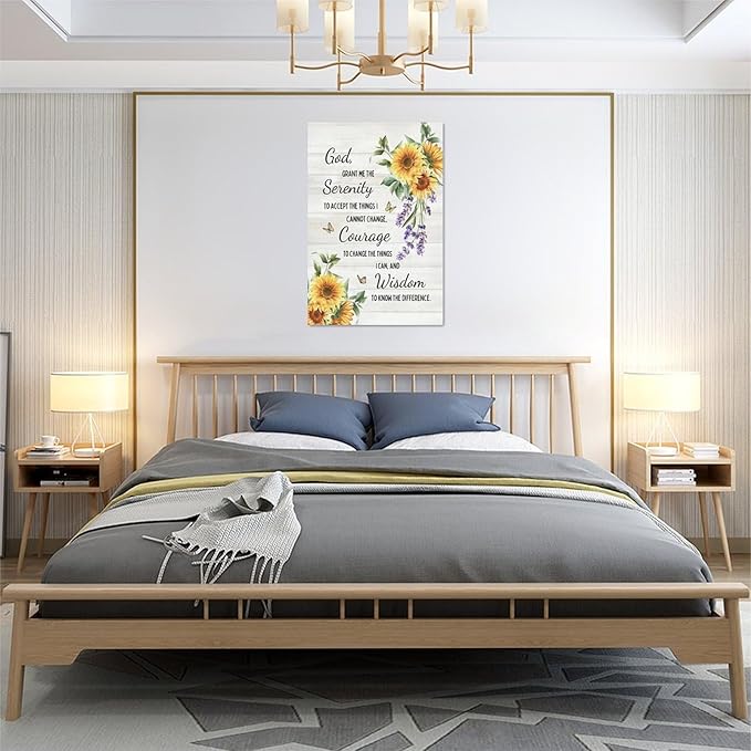 Serenity Prayer Wall Decor Christian Religious Sunflower Pictures Inspirational Bible Verses Scripture Canvas Wall Art God Painting Home Modern Artwork Framed for Living Room Bedroom Office 16x24inch