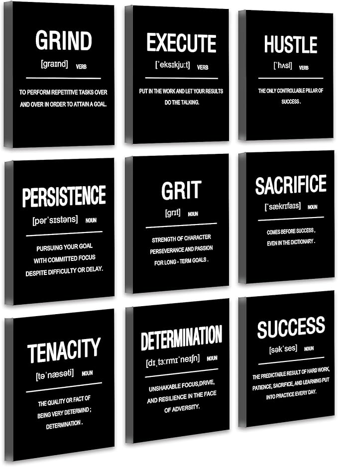 Drsoum Framed Inspirational Office Wall Art Motivational Wall Decor Quotes Encouraging Canvas Posters for Living Room Bedroom Sayings 8” x10” x9 PCS FRAMED