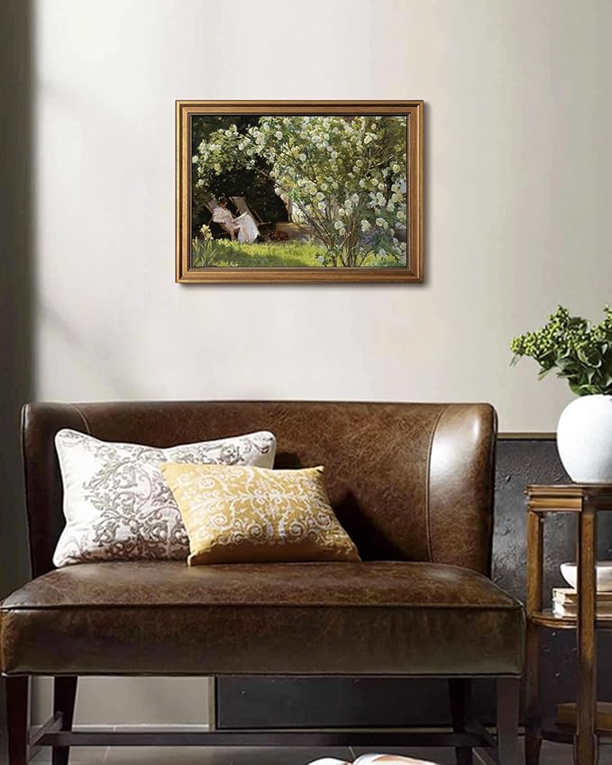 Gold Framed Wall Art Vintage Canvas Wall Art Retro French Country Garden Women Flower Artwork Prints Picture for Living Room Bedroom Farmhouse Bathroom Office Decor, 16x24