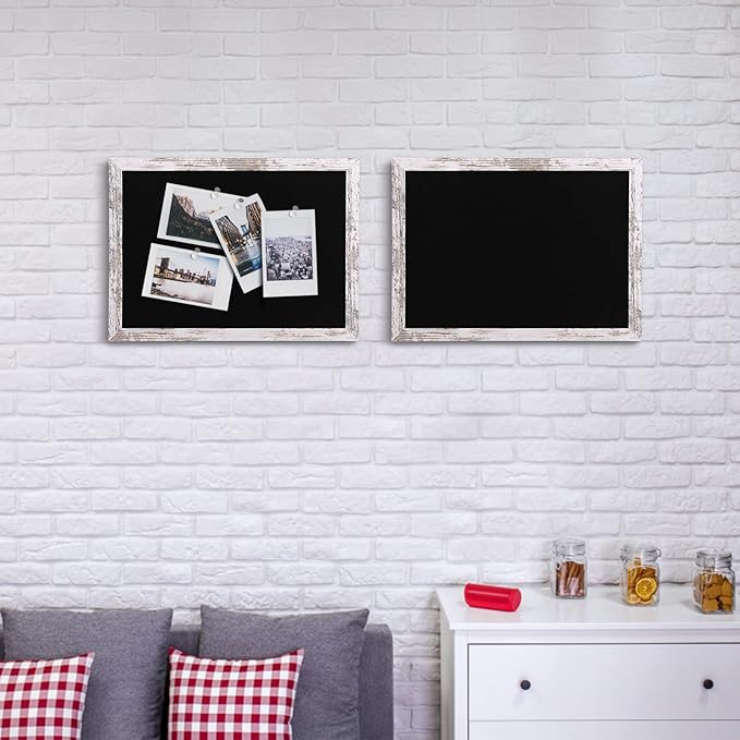 Black Felt Bulletin Board, 17x13 inches Decorative Hanging Bulletin Boards for Walls with Wood Frame, Pin Board Vision Board for Office Home Kitchen and School with Pins (4333,WH,2pc)