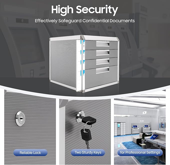 4 Drawer File Sorter, Desktop Organizer Locking Filing Cabinet with Label, Multi-Functional Aluminum Alloy Drawers File Cabinet for Office School