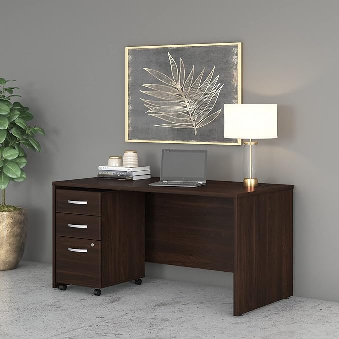 Bush Business Furniture Studio C Office Desk with Mobile File Cabinet, 60W x 30D, Black Walnut
