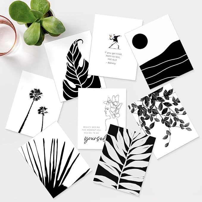 SIGNWIN Adhesive Canvas Poster Bathroom Decor, Wall Art Room Decor Multicolor for Living Room, Bedroom, Office Black White Duotone Tropical Palm Landscape Nature Abstract Shapes - 12"x16"x 8