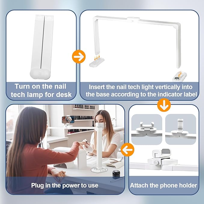 CGBE Foldable Nail lamp for Desk: Large Wide Half Moon Light with Phone Holder for Nail Salon Technicians - No Glare Craft Desk Light for Manicure lash Task for Esthetician 33.5'' - White