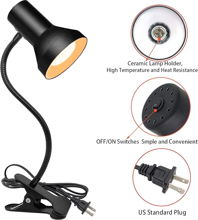 Desk Lamp Eye-Caring Table Lamps, 360°Rotation Gooseneck Clip on Lamp, Portable Reading Book Light, Clamp Light Eye-Caring Study Desk Lamps for Bedroom and Office Home Lighting-Black