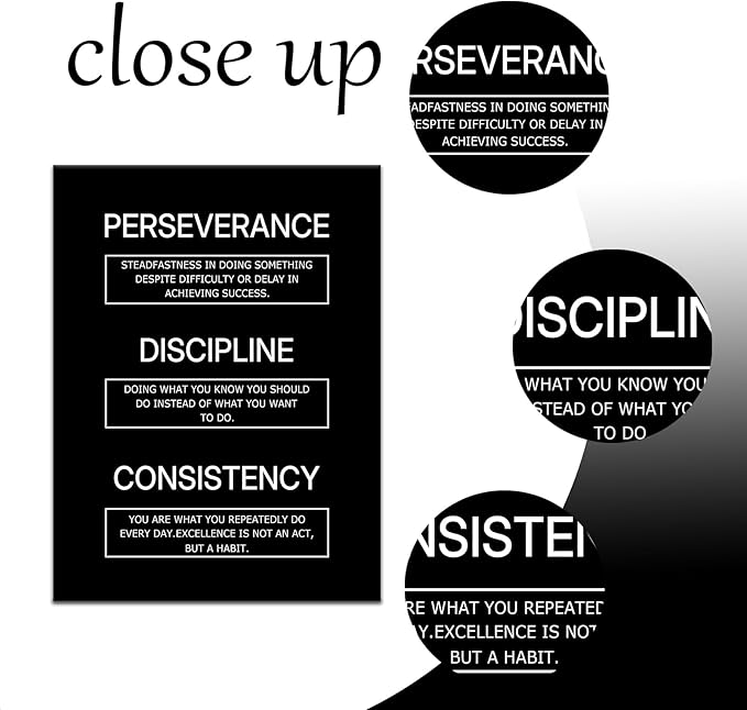 Discipline Inspirational Canvas Poster Consistency Perseverance Motivational Entrepreneur Quotes Wall Art Success Picture Print for Home Bedroom Gym Office Wall Decor Ready to Hang [18''Wx24''H]
