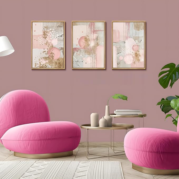 3Pcs Pink and Gold Canvas Wall Art Abstract Posters Print Geometric Pictures Decor for Living Room Bedroom Bathroom Home Decoration UnFramed