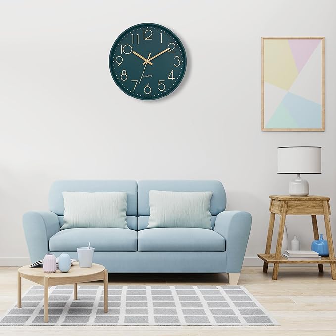 Lumuasky Wall Clock,Battery Operated Modern Analog Silent Non-Ticking Decorative Emerald Clock for School Office Classroom Bedroom Kitchen Living Room Nursery Decor (12 inch)