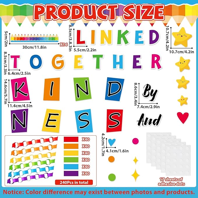 gisgfim Kindness Valentine Bulletin Board Decorations Back to School Classroom Paper Cutouts 3D Colorful DIY Craft Motivational Link Together by Love Bulletin Board Decor for Christmas Chalkboard Wall