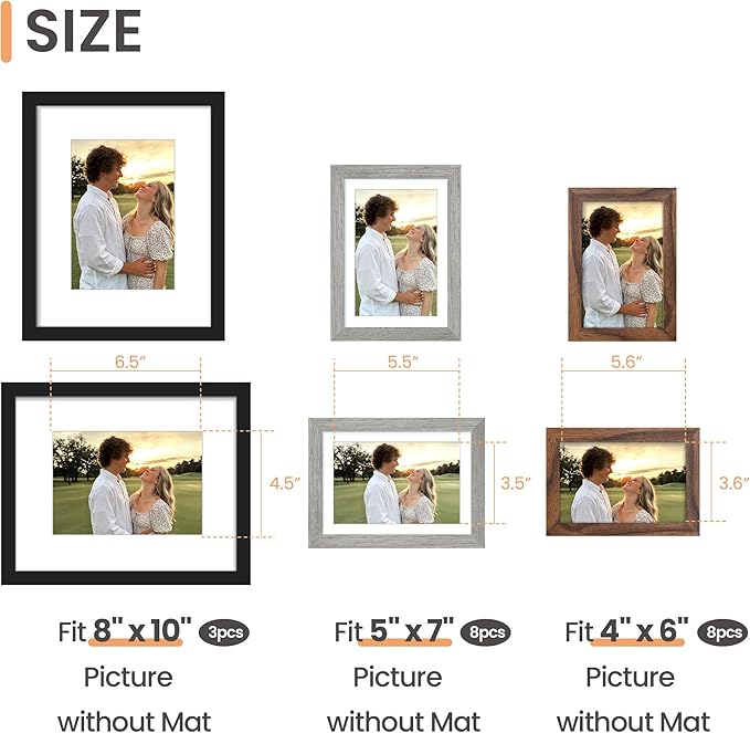 upsimples 19 Pack Picture Frames Collage Wall Decor for Mounting or Tabletop Display, Photo Gallery Frame Set for Family, Multi Sizes Including 8x10, 5x7, 4x6, Black Gray Brown