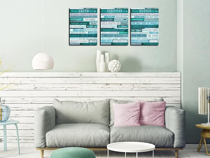 aburaeart Motivational Quotes Teal Wall-Decor - Canvas Wall Art For Living Room - 3 Piece Wall Decor Ready To Hang Size 12" x 16"
