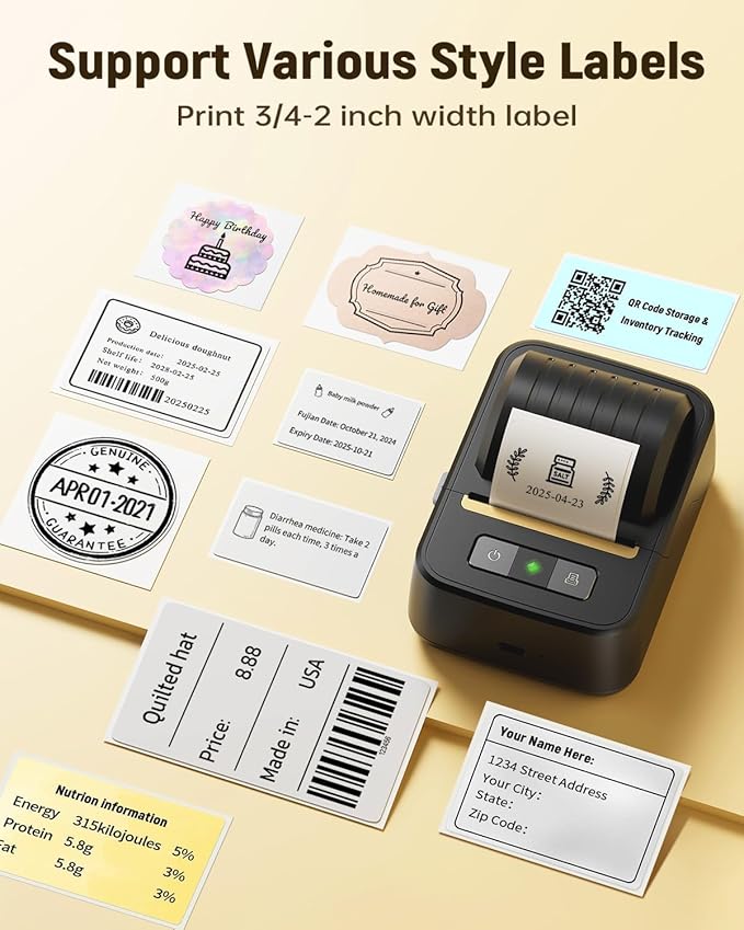 Label Maker Machine with Tape, Bluetooth Thermal Label Printer for Small Business, Address, Barcode, Logo, Clothing, Label Makers for Office Home School