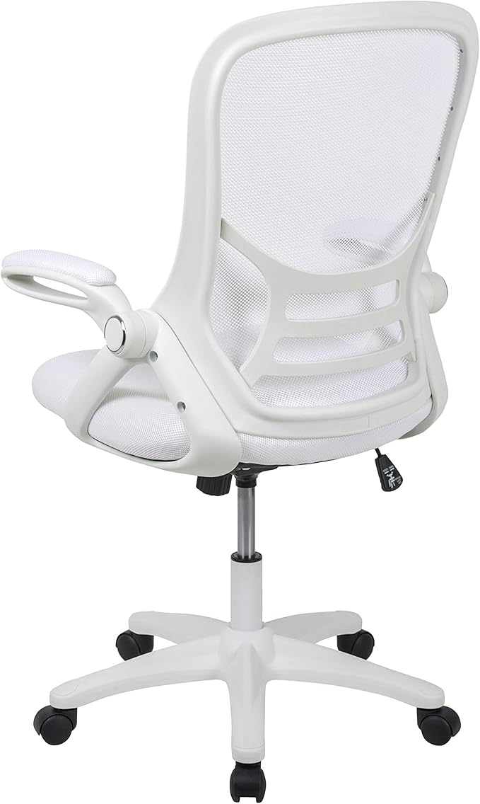 Flash Furniture Porter High-Back Swivel Office Chair with Adjustable Lumbar Support and Height, Ergonomic Mesh Desk Chair with Flip-Up Armrests, White