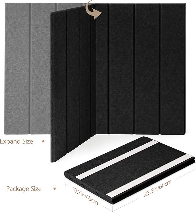 Bulletin Board, 24 x 18 inches Felt Board Decorative Pin Board, 4' x 3' Cork Board Alternative for Wall, Foldable Photo Board with 20 Pushpins - Black Stripes