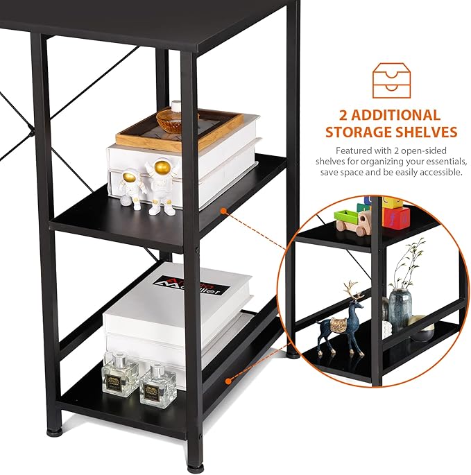 Home Office Desk Study Writing Computer Desk with 2 Storage Shelves, Small Industrial Modern Simple Style Laptop Table for Home, Office, Study, Bedroom, Gaming, (36 Inch, Black)