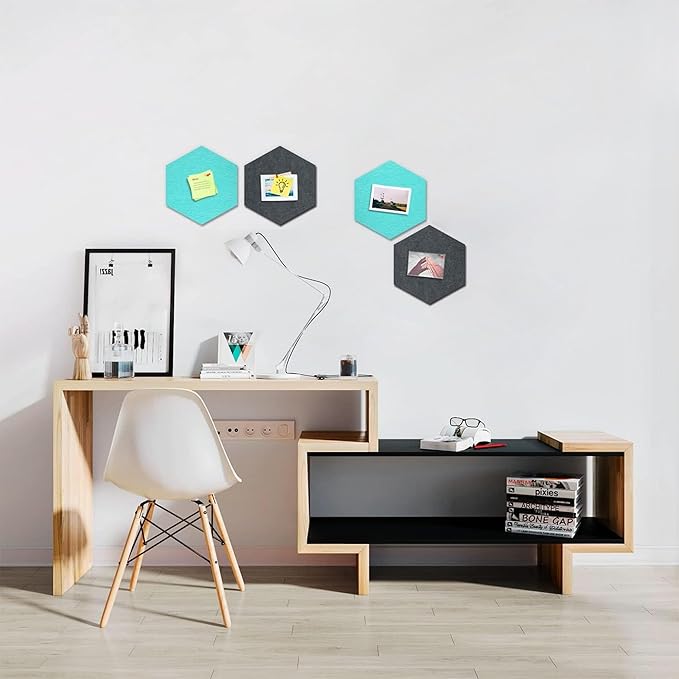 4 Pack Hexagon Felt Bulletin Board Tiles - 11.8" Large Thick Pin Board for Walls with 30 Push Pins, DIY Boards for Office Home School Decor, Aesthetic Hex Cork Board Alternative