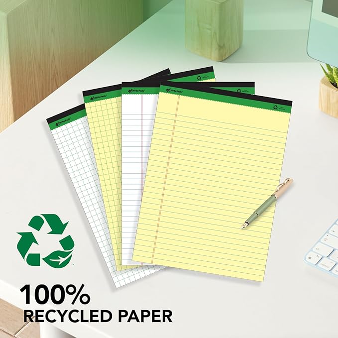 KAISA Graph Paper Legal Pads Writing Pads 6 pad 300 Sheets Recycled Paper 8.5"x11.75" Quad Ruled 4x4 Perforated 50sheets/pad Grid Paper Notepads Writing Tablet White For Office Supplies (White 6pad, 8.5x11.75'')