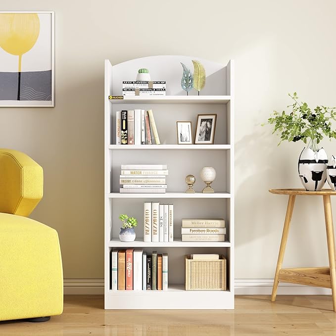 5 Tier Shelf Bookcase,47" Tall Bookshelf Display Storage Shelves,Freestanding Book Shelves for Bedroom Home Office Library Living Room,White