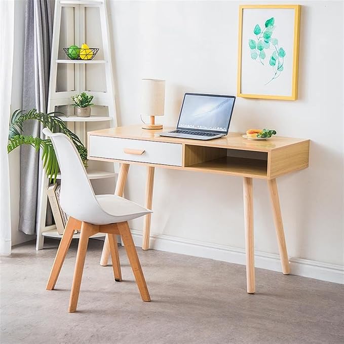 GLigeT Office Desk Writing Desk with Drawer White Modern Style Desk Small Wood Home Office Desk Simple PC Laptop Desk for Small Space, Easy to Install Study Writing PC Desk