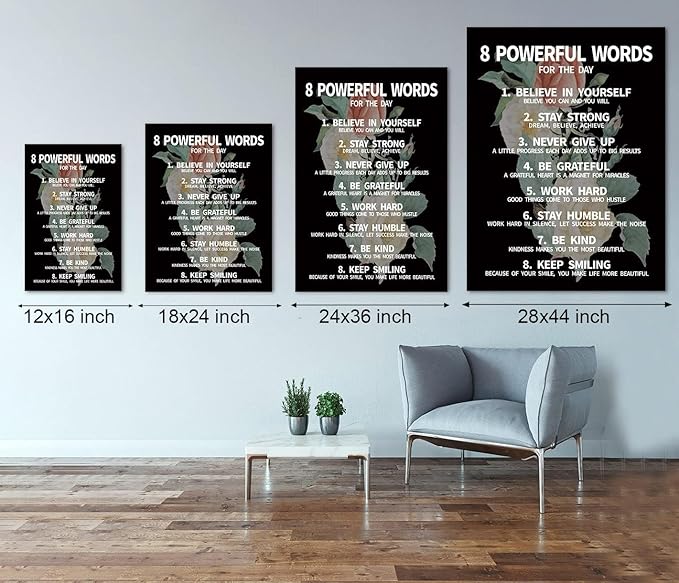 Inspirational Office Quotes Sayings - 8 Powerful Words for The Day Canvas Decoration Paintings with Flower Background Suitable for Office School Library Home Wall Hangings HD Print-12 x16 inch