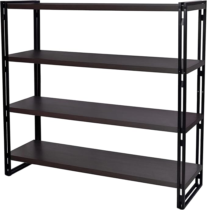 4-Tier Rustic Wood and Metal Industrial Bookshelf (Dark Grey, 4-Tier)