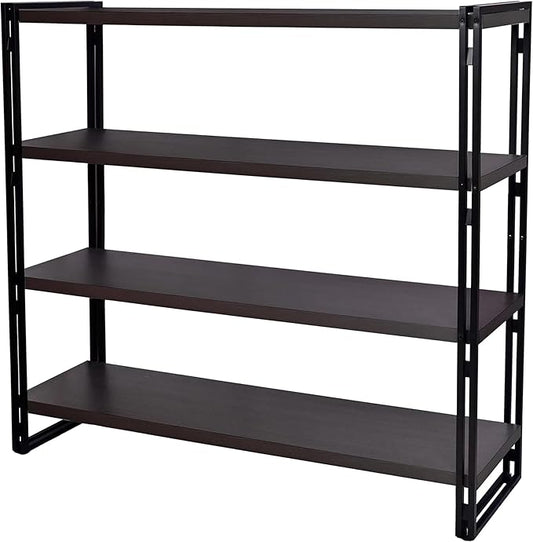 4-Tier Rustic Wood and Metal Industrial Bookshelf (Dark Grey, 4-Tier)