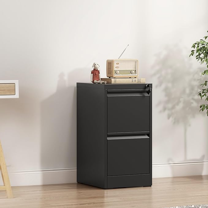 2 Drawer File Cabinet with Lock, Metal Filing Cabinet for Home Office, Vertical File Cabinet for Letter/Legal/A4/F4 Documents, Easy to Assemble Steel Storage Cabinet