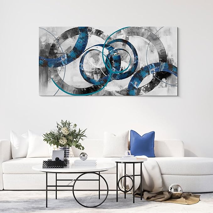 XLSJERST Large Wall Art for Living Room – Blue Abstract Canvas Artwork Designed Elegant and Minimalist Style Perfect for Bedrooms Offices and Modern Home Decoration