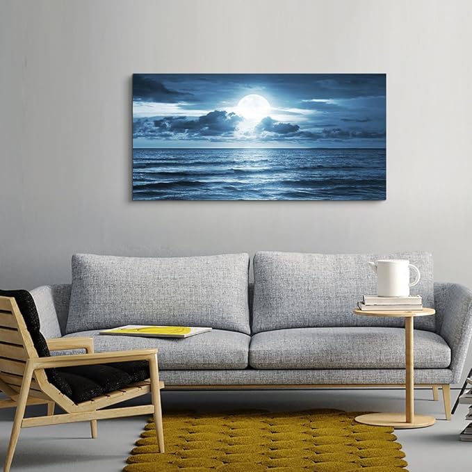 hyidecorart Beach Wall Art Canvas Print, Blue Ocean Waves Seascape Painting for Living Room, Bedroom, Office & Bathroom Coastal Home Decor Natural Sea Landscape Print Artwork 20x40inch