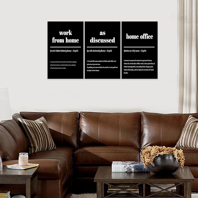 3 Piece Inspirational Canvas Wall Art, Quote "Work From Home - as Discussed - Home Office" Motivational Print Picture, Triptych Entrepreneur Poster Framed Artwork for Men Women Room Decor(48"Wx24" H)