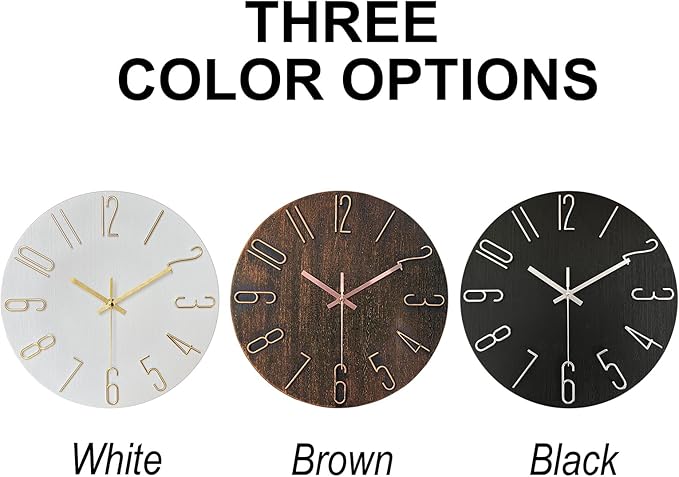 AIRUIFU Wall Clock 12 Inch Silent Non-Ticking Modern Clocks Battery Operated - Analog Small Classic for Office, Home, Bathroom, Kitchen, Bedroom, School, Living Room (White)