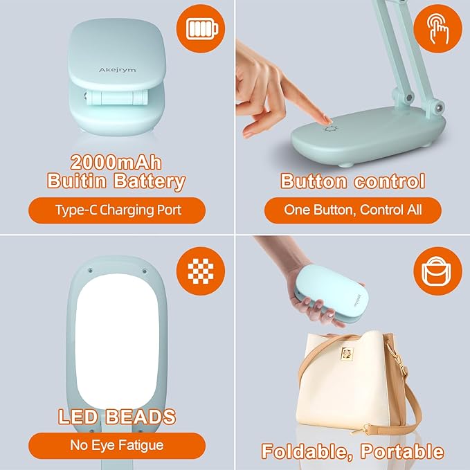 LED Desk Lamp for Office Home & Battery Operated Lamp Rechargeable Lamp Foldable & Portable Light, [2-Fold Bracket] 3 Brightness Dimmable Small Desk Lamp Wireless Reading Lamp (Green)