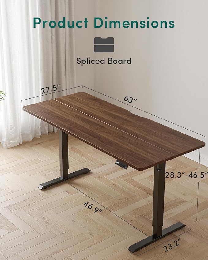 CubiCubi 63 x 28 Large Standing Desk, Height Adjustable Electric Computer Desk, 28" Deep Desktop, Sit Stand up Home Office Workstations with 4 Preset Heights, Black Walnut