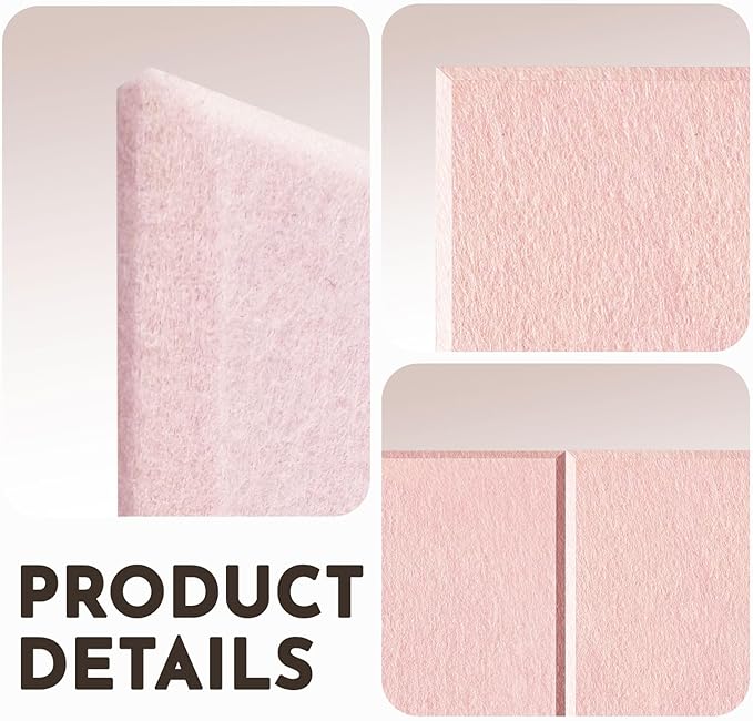 MISSDAY Pink Acoustic Wall Panel Felt Bulletin Board 48" x 36" Cork Board for Wall, 12-Pack Boards with 72 Removable Adhesive Tabs, 50 Pins, Pin Board for Home Office Classroom Soundproof Wall Tile