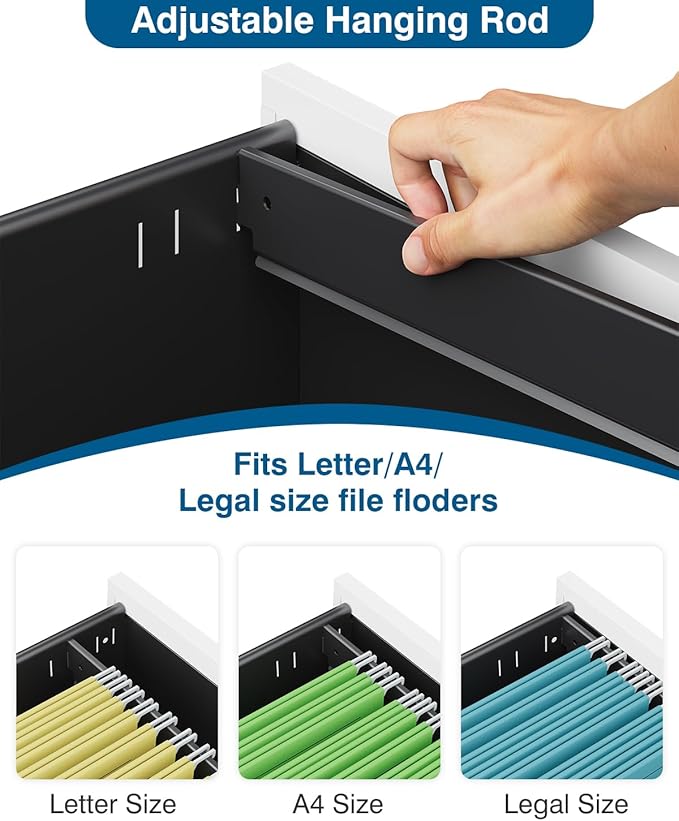 3 Drawer File Cabinet with Lock, Metal Under Desk Rolling Filing Cabinet fits Letter/Legal/A4 Size for Home Office,(Fully Assembled, White)