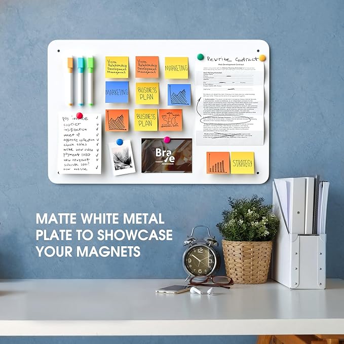 MaxGear Metal Magnetic Board 17.5" x 11.4" 2 Pack Black Magnet Bulletin Board for Wall, Refrigerator, Magnetic Board Display Notes, Photos, and More - Includes Dual Lock Tape and Screws