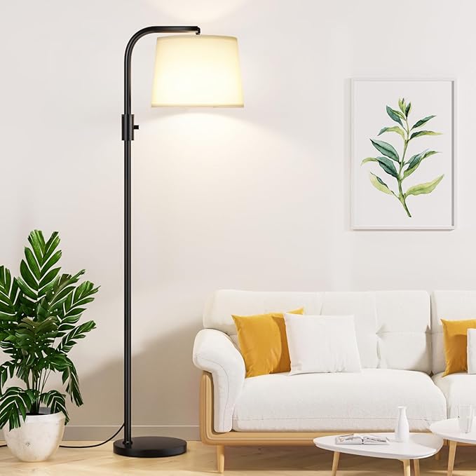 Ambimall 𝐅𝐮𝐥𝐥𝐲 𝐃𝐢𝐦𝐦𝐚𝐛𝐥𝐞 Floor Lamp - Floor Lamps with 9W 𝐋𝐄𝐃 Bulb, Standing Lamps for Living Room with Adjust Head, Modern Standing Tall Light Rotary Switch for Office(Black and White)
