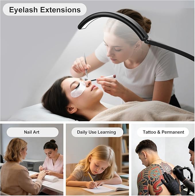Half Moon Light for Nail Desk, Professional Shadowless LED Manicure Lamp with Clamp for Nail Techs. 10 Dimmable Modes, Eye-Caring Light for Nail Art, Gel Polish, Acrylics. Compact & Space-Saving