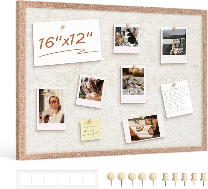 DOLLAR BOSS Felt Framed Bulletin Board 16'' x12'' 1PC Small Cork Boards for Walls Cute Lightweight Aesthetic Corkboard for Office Home Decor College Dorm Room Photo Display with 10 Pins, Beige