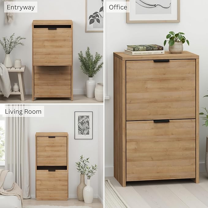 Prepac 30" Tall Vertical File Cabinet with 2 Locking Drawers, Light Oak