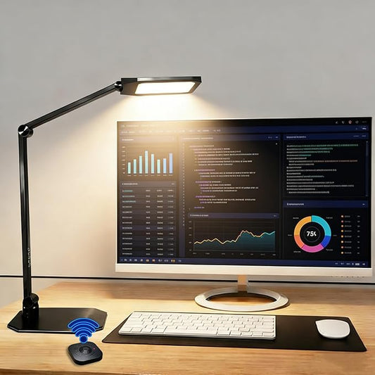 NS Pro LED Desk Lamp with Remote, Eye-Caring CRI95+ Dimmable Light, 3000K–6000K Adjustable Color Temperature, Flexible Clamp or Base Mount, Memory Function Desk Lamp for Office, Study & Zoom Meetings