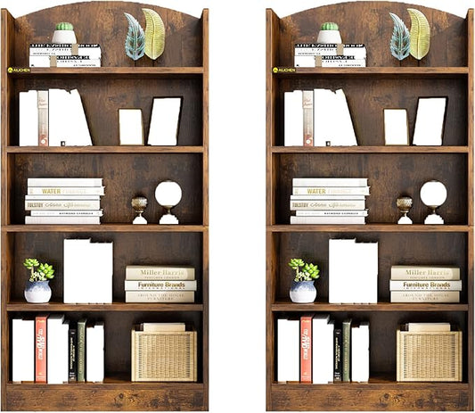 5 Shelf Bookcase Bookshelf, Open Bookcase Storage Shelves Floor Standing Unit Display Rack Mid-Century Modern Bookcase Retro Wood Bookshelves Storage Organizer Shelf for Bedroom,Living Room