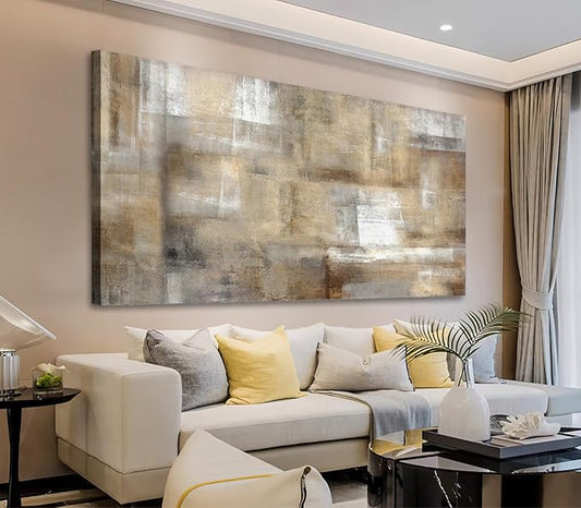 Vintage Abstract Canvas Wall Art - Brown, White, Grey - Living Room, Bedroom Decor - 20" X 40"