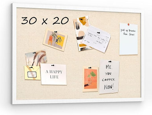 30''x20'' Inch Linen Cork Bulletin Board with Frame, Decorative Pin Board for Office Home and School Wall Decor